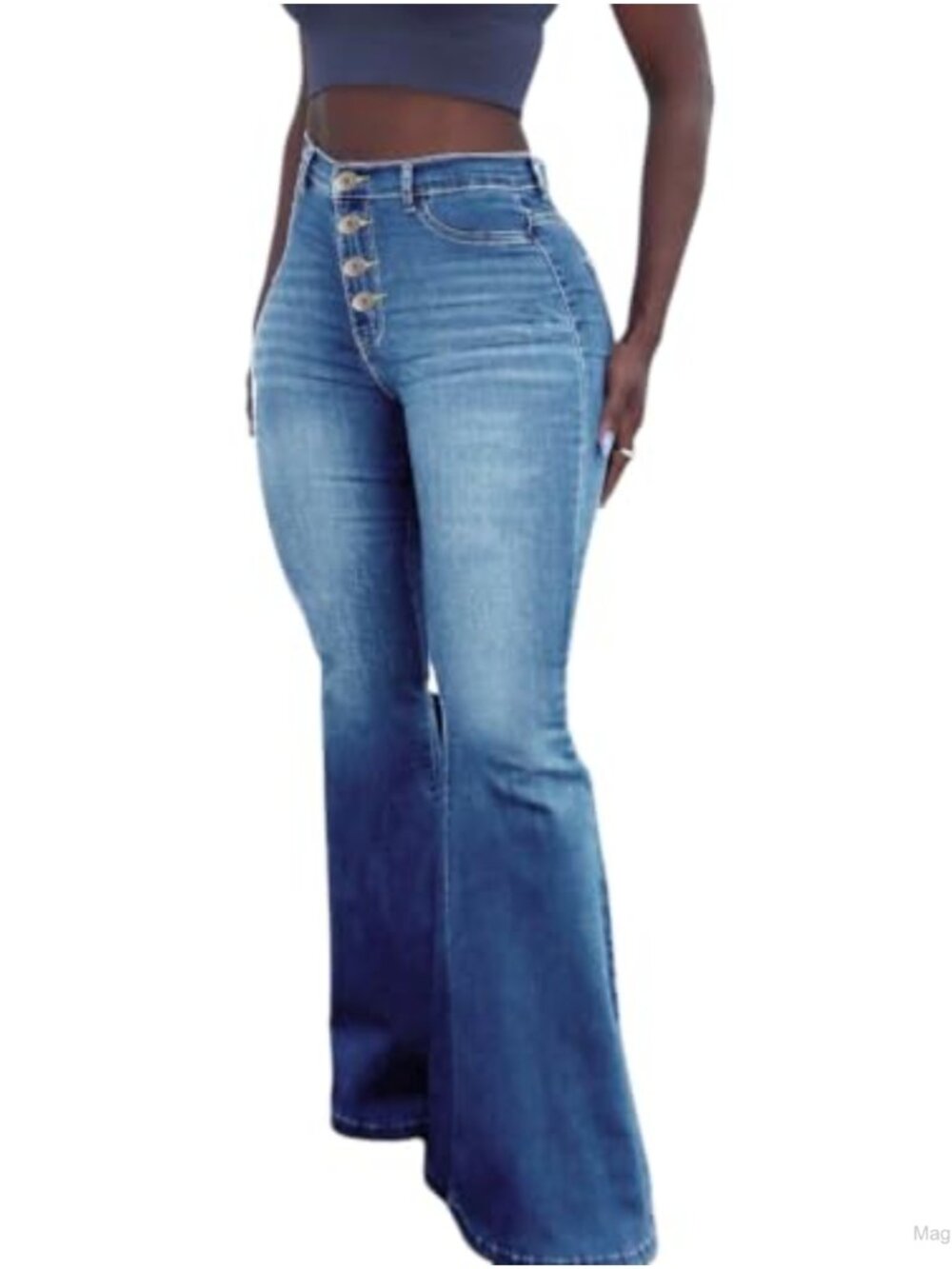 Women's Mid Rise Stretchy Flare Bell Bottom Denim Jeans